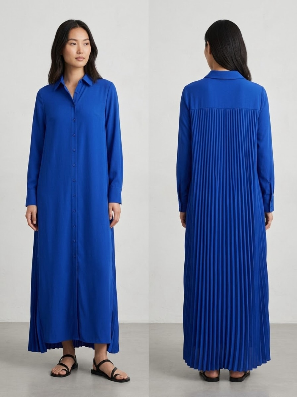 SHEIN Cobalt Blue Pleated Back Maxi Shirt Dress Size Medium